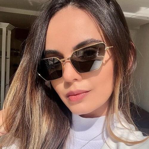 Polygon Square Small Sunglasses For Women Vintage New Fashion Alloy Uv400 Sun Glasses Men Gold Gray Punk UV400 Shades Red Brown