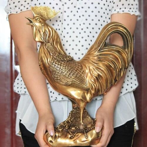 Light copper ornaments Zodiac Chicken Rooster copper ornaments Zhaocai resolve resolve third mistres ssculpture statue musicians