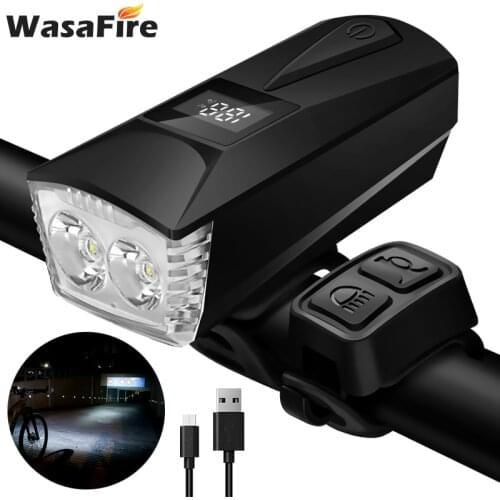 T6 Bicycle Horn Front Light Digital Display USB Charging Double Night Riding Glare Flashlight Front Light Bicycle Accessories