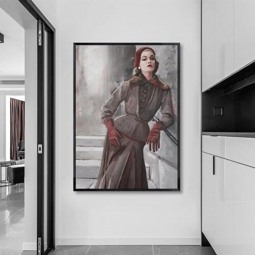 Vintage Fashion Woman Wall Art Canvas Painting Abstract Elegant Figure Oil Painting Posters And Prints Living Room Home Decor