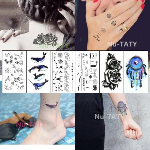 Nu-TATY Waterproof Temporary Sticker Starry Whale Unicorn Whale Black Rose Catcher Network Body Arm Men Fake Tattoo Stickers