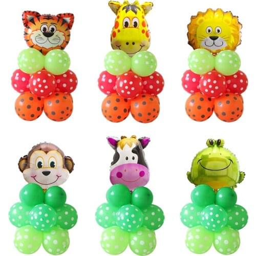 18pcs/lot Animal Head Foil Balloons Upright Stand Balloon Jungle Animal Theme Party Decor Kids Birthday Party Gifts Air Globos