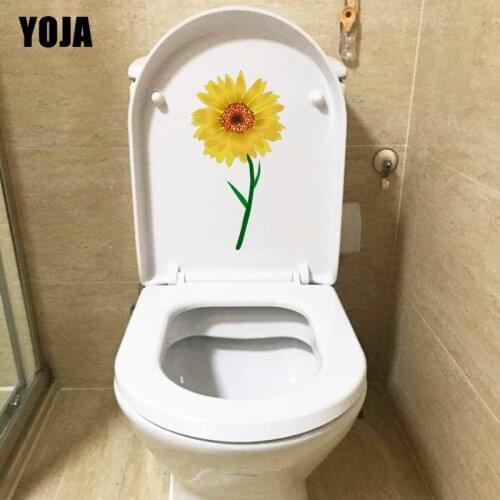 YOJA 11.8*22.2CM Simple Plant Chrysanthemum WC Toilet Decoration Home Bedroom Wall Sticker T1-0837