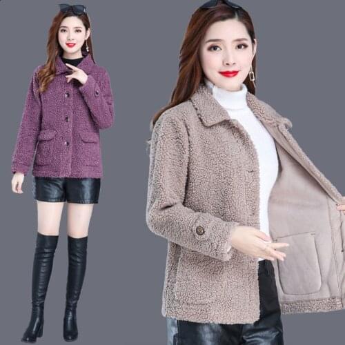 Autumn Winter Lambswool Coat Women Jacket Plus Size 5XL Warm Fleece Jackets Overcoat Casual Faux Lamb Wool Outwear Femme W2373