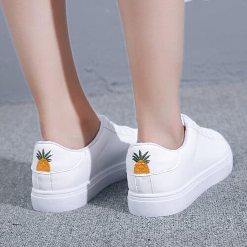 Women Sneakers PU Leather Lace Up Shoes Pineapple embroidery Casual Shoes Woman White Shoes Platform Sneakers Breathable dfv56