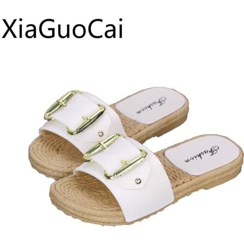 Female Summer Flat-bottomed Women Slippers Cute Home Soft Leather Female Flat Slippers Bottom Word Drag Non-slip Beach Shoes