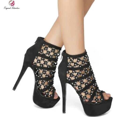 Women Pumps Sandals Elegant High Thin Heels Fashion Gladiator Flock Mesh Rhinestones Party Wedding Shoes Woman Plus Size 34-52