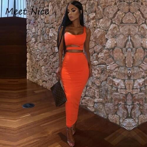 Summer Double Layers Two Piece Set Women Hollow Out Crop Top And Long Skirts Matching Sets Party Club 2 Piece Outfits 2021