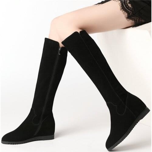 Winter Thigh High Oxfords Shoes Women Genuine Leather Wedges High Heel Knee High Boots Female Round Toe Platform Pumps Shoes