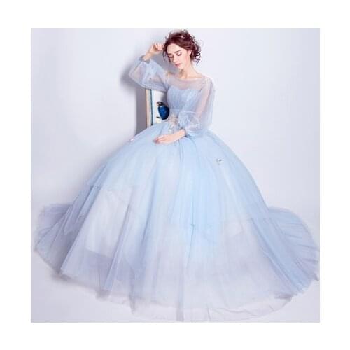 100%real light blue 18th century lantern medieval dress princess Renaissance Gown queen Victorian/Marie/ Belle Ball/ball gown