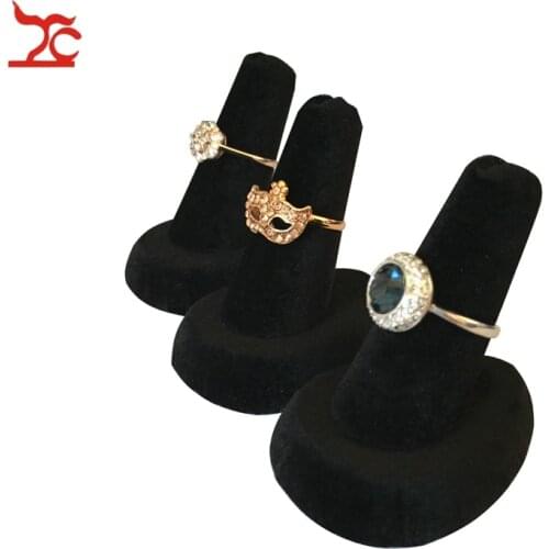 3Pcs Black Velvet Jewelry Display Holder Small Ring Display Tower Resin Single Finger Ring Exhibition Organizer Stand 5.5*4*5CM