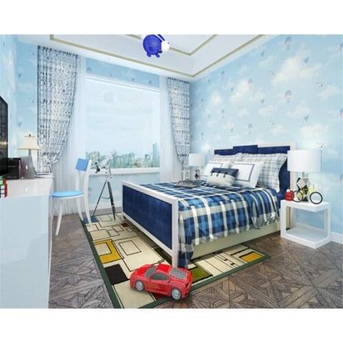 Beibehang Cartoon hot air balloon green childrens room wallpaper pink girl boy bedroom bedside background 3d wallpaper behang