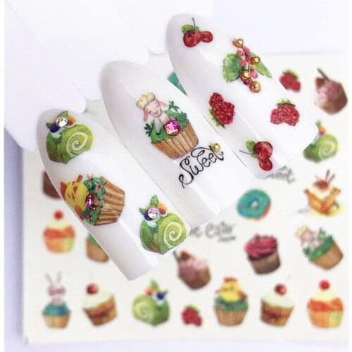 5 pcs Fruit Christmas Nail Stickers Flowers pPlants Water Decal Cat Pattern 3D Manicure Sticker Nail Art Decoration m3R01