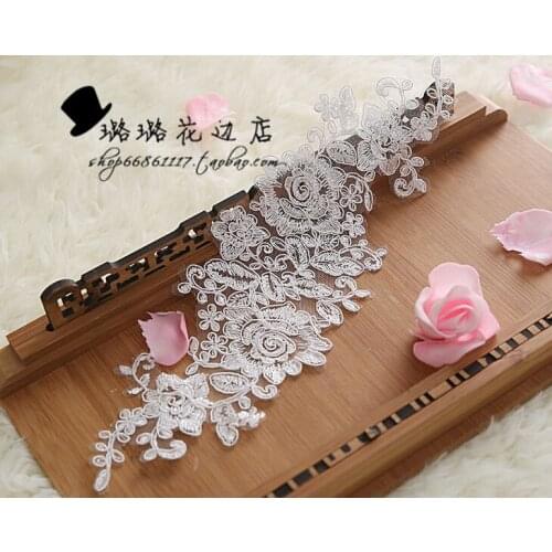 5 Pcs 32*10cm Ivory Sewing Large Flower Floral Lace Patch Appliques for Headwear Head Decoration