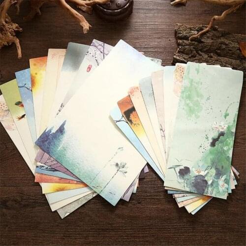 6pcs/set Beautiful Lomo Card and Set e26 e22 Lotus Flowers Letter Lomo Cards Student Supply Envelope