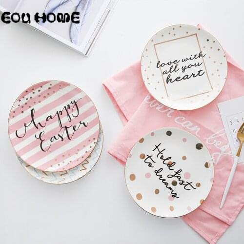 8inch Creative Ceramic Dessert Plates Wave Point Stripes Simple Western Steak Plates Fruit Snack Cake Dishes Kitchen Tableware