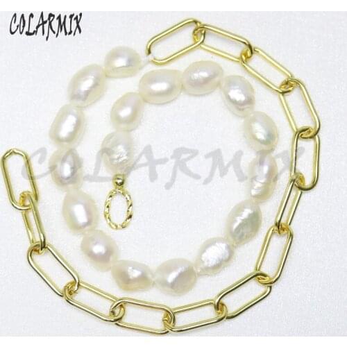 8 Strands Pearls Gold link Chain charms necklace elegant necklace jewelry Fashion jewelry color metal Gold & White necklace