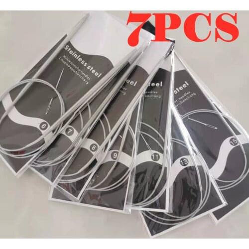 80cm 7PCS/Set Stainless Steel Circular Knitting Needles Set Size 2.0-5.0mm Knitting Needles Crafts Sewing Tools