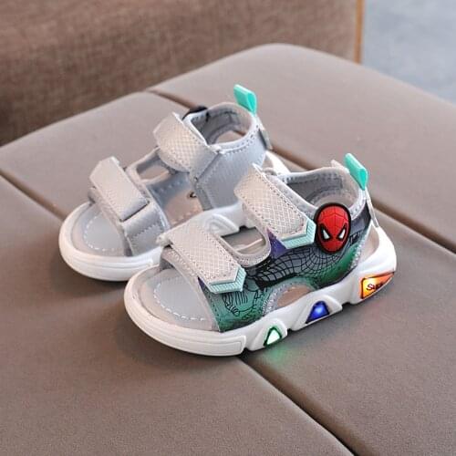 Disney Kids Boys Sandals Summer Children Sport Sandals Girls Fashion Spiderman Led Glow Flat Shoes Baby Toddler Beach Shoes