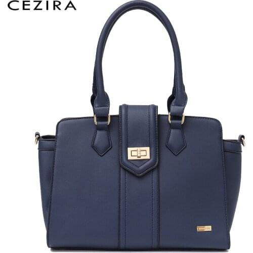 CEZIRA Brand Design PU Leather Women Shoulder Bag Luxury Lock Tote For Business Female Vegan Leather Handbag Briefcase Crossbody