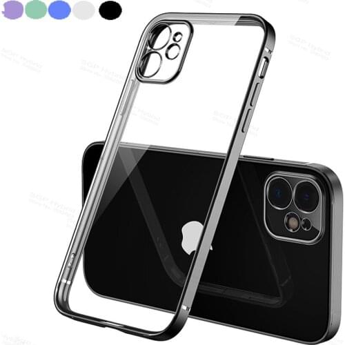 For iPhone 12 Mini 11 XR XS 11 Pro Max Case,Straight edge Square Plating Soft TPU Camera Protection Phone Cover for iPhone XS XR