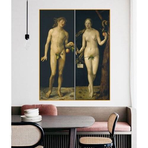 Citon Canvas Albrecht Durer《Adam and Eve》Art Oil painting Artwork Poster Picture Modern Wall decor Home Living room Decoration