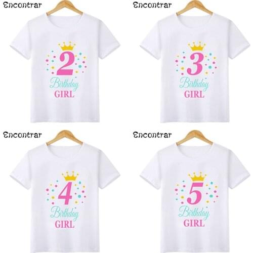 Kids T-shirt Summer Children Clothes Birthday Girls Tshirt Party Tshirt Short Sleeve Tees 2 3 4 5 6 7 8 9 Years Presents,HKP2488
