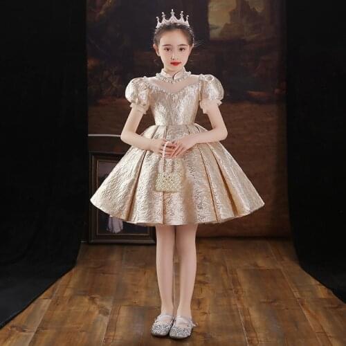Baby Kids Elegant Birthday Party Marriage Ceremony Princess Ball Gown Dress Little Girls Luxury Piano Costumes Host Dress Wear