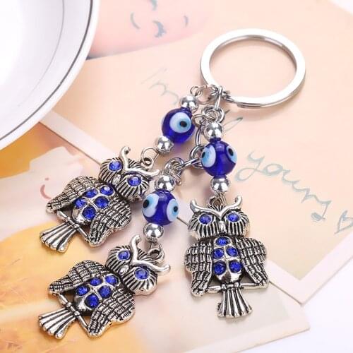 Cute Owl Blue Eye Keychain Key Rings Bags Car Charm Pendant Decorations