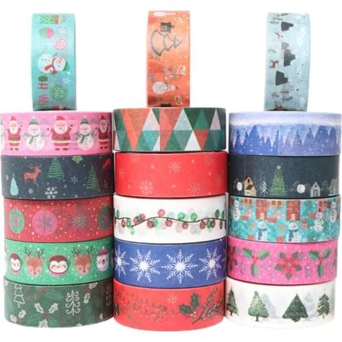 M17D 18 Rolls Christmas Washi Tapes Santa Snowflake Tree Patterns for Adults Kids DIY