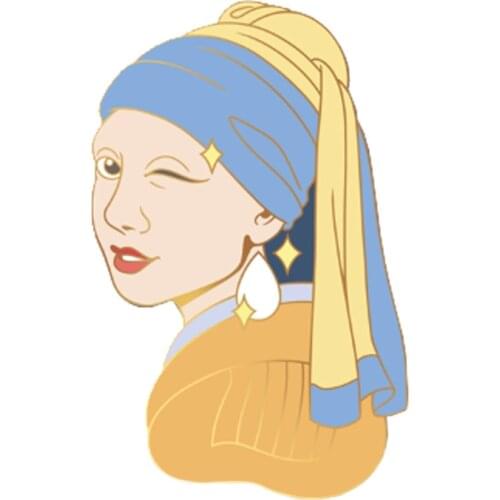 Sweet Earring Badge Famous Painting Enamel Pin girl With A Pearl Brooch great art accessory