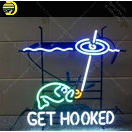 Neon light Signs get hooked fish Neon Bulb sign Lamp Handcrafted Beer Bar PUB Business neon Letrero Neons enseigne lumine