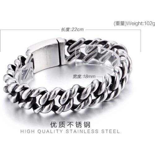 Never Fade Vintage Bracelet Chain Stainless Steel Polished Silver Color Twist Cuban Curb Link Chain Mens Boys Bracelet Bangle