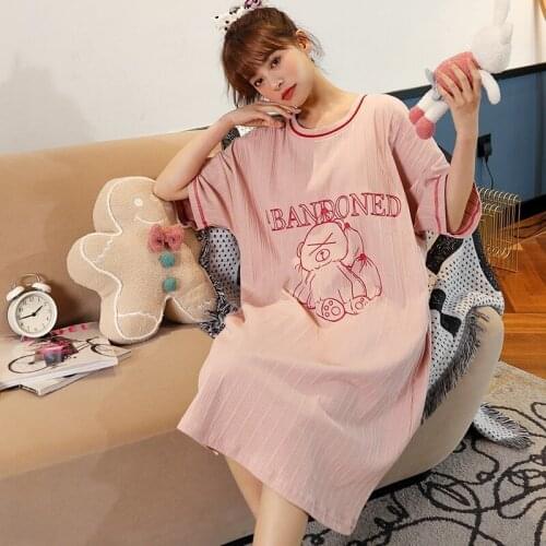 Womens Cotton Homedress Nightdress Half Sleeve Nightgowns Girls one-piece dress Sleepwear Loose Home Clothing Plus Size "M-4XL