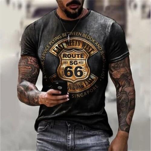 2021 new mens casual round neck short-sleeved digital printing slim pullover mens T-shirt