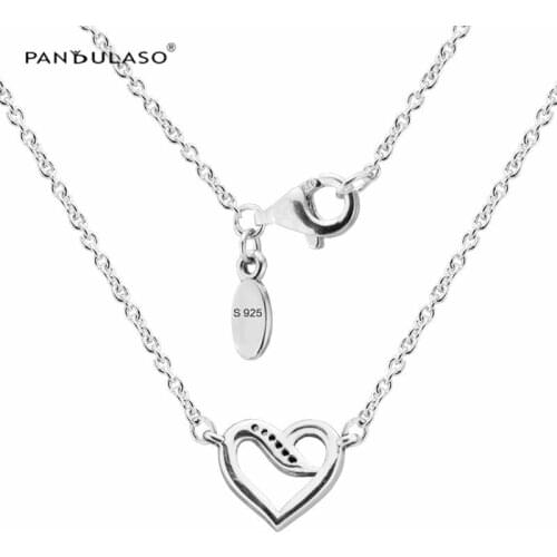 Ribbons of Love Clear CZ Necklace & pendant Fits For Beads & Charms DIY Chain Fashion Female Necklace Sterling Silver Jewelry