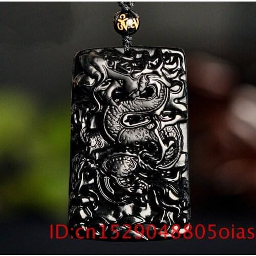 Natural Black Obsidian Beads Necklace Hand-Carved Dragon Jade Pendant Fashion Charm Jewelry for Men Women Auspicious Gifts