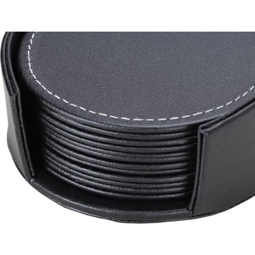 BlackPU Leather Drink Coasters Set of 6 Glass Mug Cup Mats Pats Table