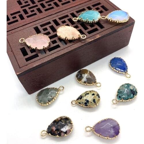 Natural Stone Pendant Crystal Drop-shaped Spotted Stone Gold Edging Faceted Handmade DIY Bracelet Necklace Earrings Accessories