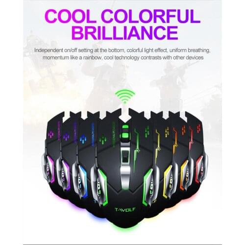 Q13 2.4GHz Professional Wireless Silent Gaming Mouse 6-button With 7 Color Breathing Light&Three Gears Switch DPI for E-sports