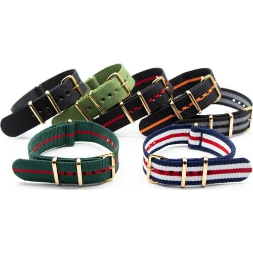 Watch Belt For Nato Style Strap Nylon Watchband Accessories 18MM 20MM 22MM 24MM Sports Fabric Bracelet With Gold Buckle