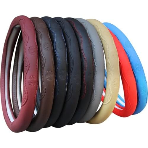 Universal 38cm/15" Diameter PU Leather Steering Wheel Covers Anti-slip Skidproof Durable Steering Wheel Cover Steering Wheel Pc