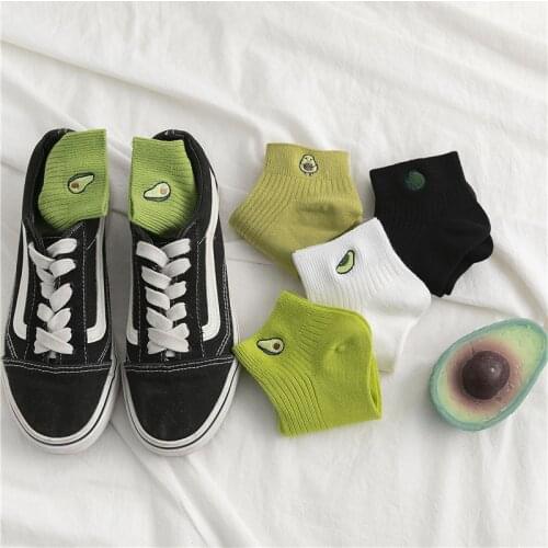 Fruit Short Women Set Solid Avocado Embroidery Socks Casual Joker Socks For Ladies Concise College Style Breathable Sox Trendy