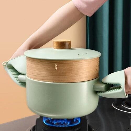 2PCS Silicone Oven Gloves Heat Resistant Gloves Clips Oven Mitts Grill Gloves Kitchen Gadget Non Stick Anti-slip Pot Oven Mitts