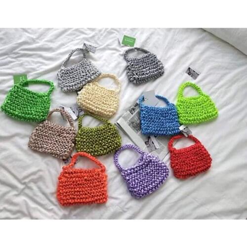 Cute Fluorescent Green Bags for Women 2020 Niche Hand-held Small Women Bags Ribbon Woven Crochet Handle Bag Silk Scarf Handbags