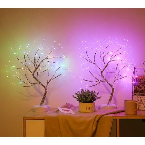 Led Christmas Tree Copper Wire Lamp Bedroom Layout Decoration Touch Switch Starry Creative Pearl Tree Night Light