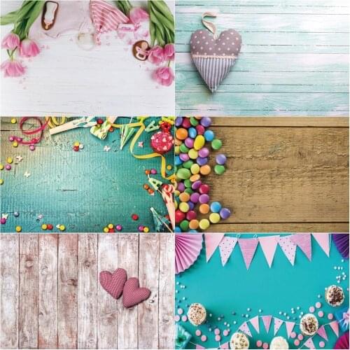 Vinyl Wood Backdrop Photography Candy Decoration Planks Board Flower Petal Party Baby Portrait Photo Background Photo Studio