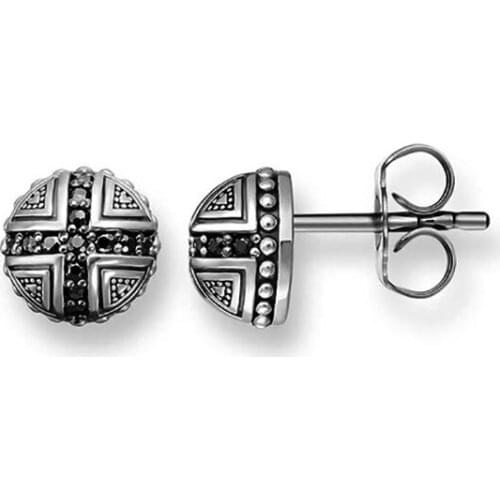 Cross Ball Stud Earring for Women Men 925 Sterling Silver Black CZ Europe Style Round Ear Jewelry Accessories Gifts Super Deal