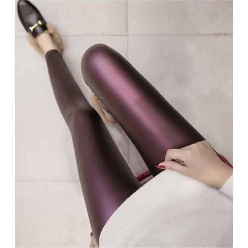 2020 Autumn PU Faux Leather Leggings Women 4 Colors Skinny Pants Female Korean Slim Ladies Fleece Pencil Leggins S-3XL