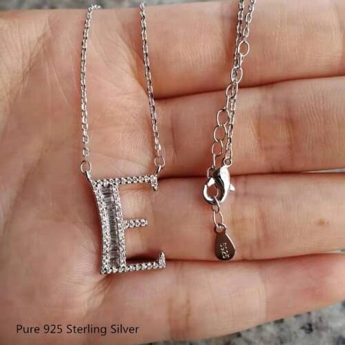 Buyee Female Necklace A-Z English Alphabet Shiny Trapezoidal Zircon Real 925 Sterling Silver Necklace for Women Luxury Jewelry